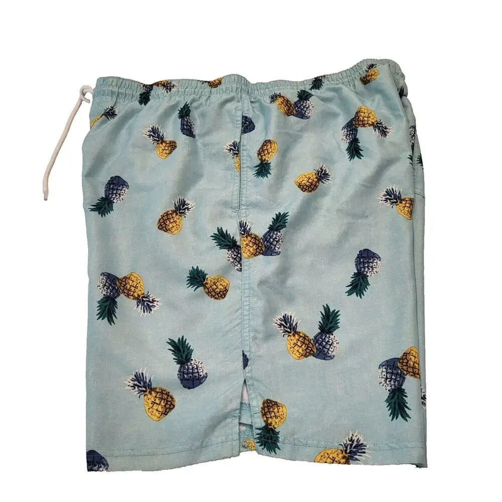Old Navy Men's Large Swim Trunks Elastic Waist Light Blue Gold & Blue Pineapples